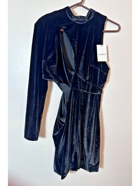 Bardot Women’s Dress Size US 10 XL Black Velour Mini Cut‎ Out High Neck New NWT